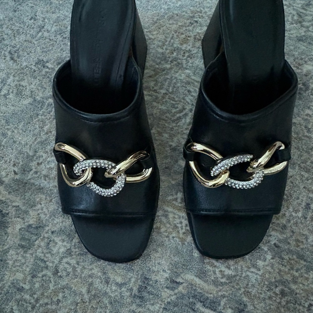 Karl Lagerfeld Black Mules with Gold and Silver Chain